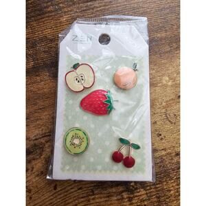 Vintage Y2K Zen Design Set of 5 Enamel Pins Fruit Theme Cherry Kiwi Apple Etc